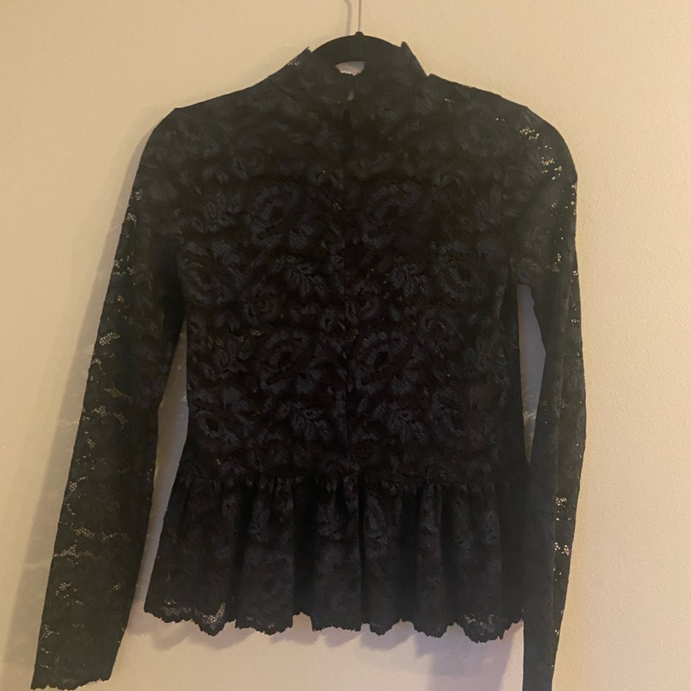 All Saints Black Lace Long Sleeve Blouse